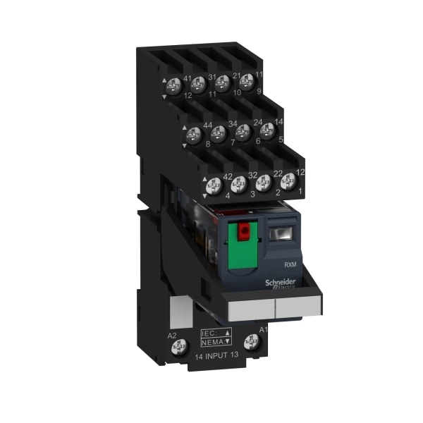 SCHNEIDER ELECTRIC - Zelio RXM Relais mit LTB + LED und separater Klemmleiste, 4 Wechsler, 6A 24VAC