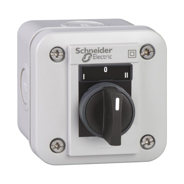 SCHNEIDER ELECTRIC - Aufbaugehäuse, Harmony XALE, Kunststoff, hellgrau, 1 Wahlschalter, 3 Stellungen, I-O-II, 22mm, 2S