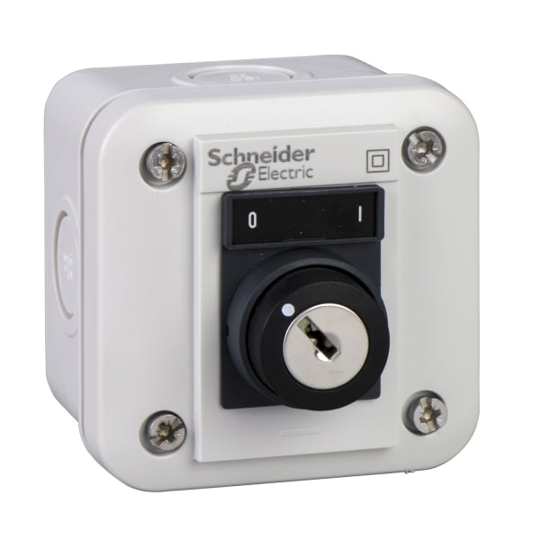 SCHNEIDER ELECTRIC - Aufbaugehäuse, Harmony XALE, Kunststoff, hellgrau, 1 Schlüsselschalter, 3 Stellungen, I-O-II, 22mm, 2S