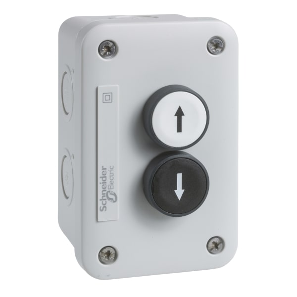 SCHNEIDER ELECTRIC - Aufbaugehäuse, Harmony XALE, Kunststoff, hellgrau, 2 Drucktaster, weiß, schwarz, Pfeile Auf-Ab, 22mm, 2S