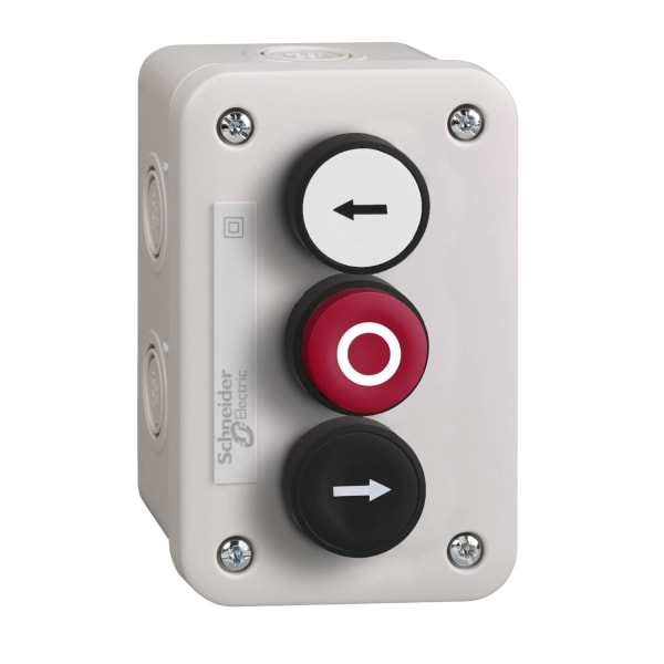 SCHNEIDER ELECTRIC - Aufbaugehäuse, Harmony XALE, Kunststoff, hellgrau, 3 Drucktaster, weiß, rot, schwarz, O, Pfeile Auf-Ab, 22mm, 2S+ 1Ö