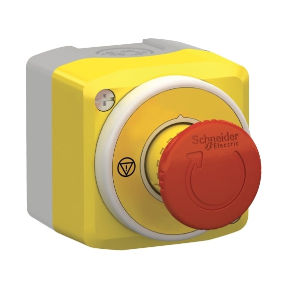 SCHNEIDER ELECTRIC - Aufbaugehäuse, Harmony XALE, Kunststoff, 1 Not-Aus-Schalter, 2Ö+1S, beleuchtbares Schild, 2 LEDs, weiß, rot