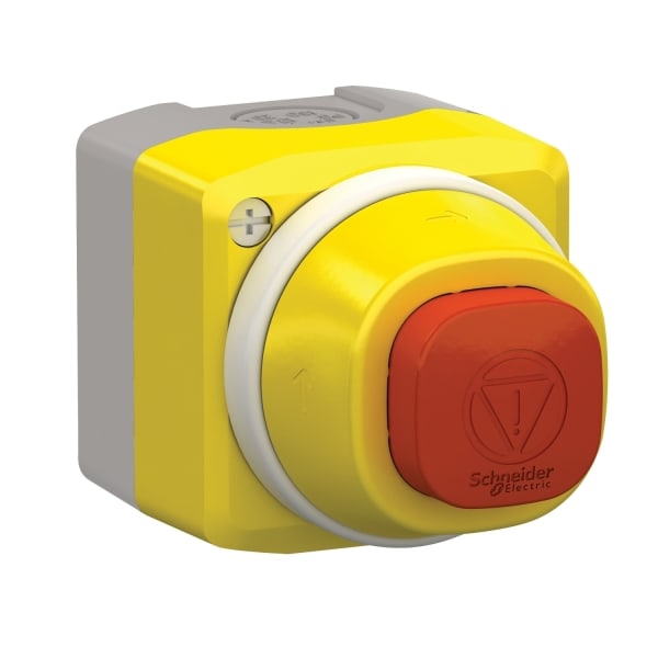 SCHNEIDER ELECTRIC - Aufbaugehäuse, Harmony XALK, Kunststoff, hellgrau, gelb, 1 beleuchteter Not-Aus-Schalter, 2 LEDs, weiß, rot, 24V, 1Ö+1S