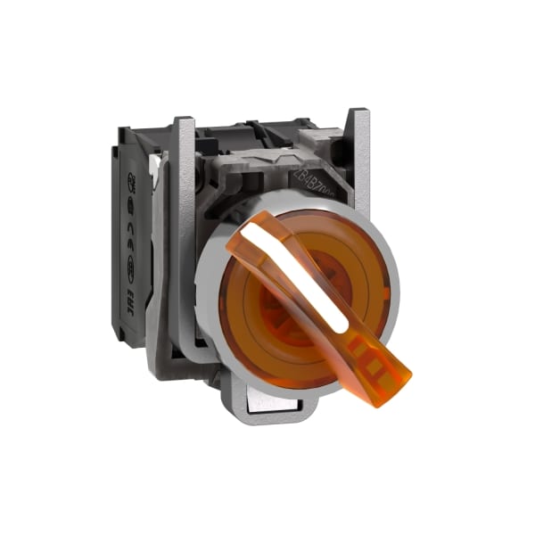 SCHNEIDER ELECTRIC - Leuchtwahlschalter, Harmony XB4, Metall, 22mm, orange, universelle LED, 2 Stellungen, 1S+1Ö, 230-240V AC