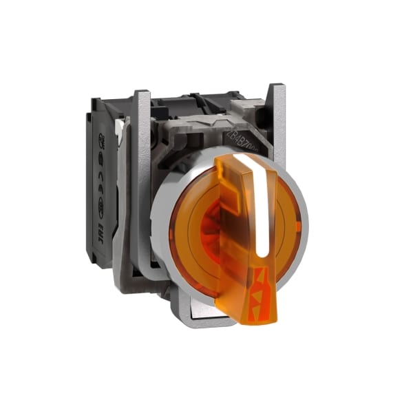 SCHNEIDER ELECTRIC - Leuchtwahlschalter, Harmony XB4, Metall, 22mm, orange, universelle LED, 3 Stellungen, 1S+1Ö, 24V ACDC