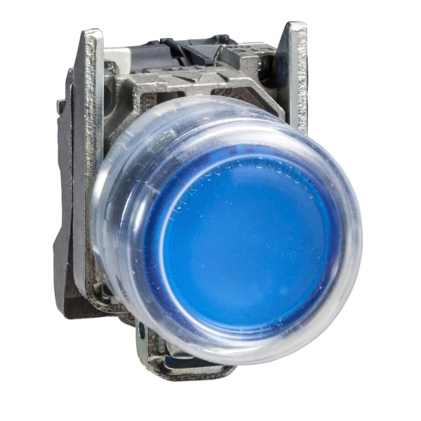 SCHNEIDER ELECTRIC - Leuchtdrucktaster, Harmony XB4, Metall, 22mm, blau, unbeschriftet, tastend, mit Schutzkappe, 1S, 24-120V ACDC, ATEX