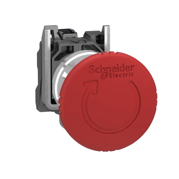 SCHNEIDER ELECTRIC - Not-Aus/Not-Halt-Schalter, Harmony XB4, Metall, 22mm, rot, Pilz 40mm, Drehentriegelung, 1Ö mit Überwachungskontakt