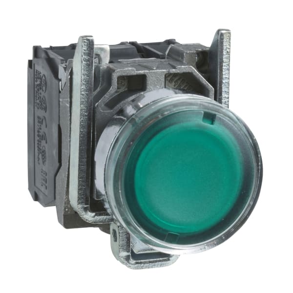 SCHNEIDER ELECTRIC - Leuchtdrucktaster, Harmony XB4, Metall, 22mm, grün, unbeschriftet, Glülampe BA9s, glatte Kalotte, 1S+1Ö, 250V