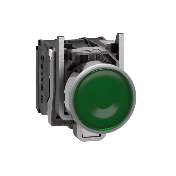 SCHNEIDER ELECTRIC - Leuchtdrucktaster, Harmony XB4, Metall, 22mm, grün, unbeschriftet, universelle LED, glatte Kalotte, 1S+1Ö, 230-240V AC