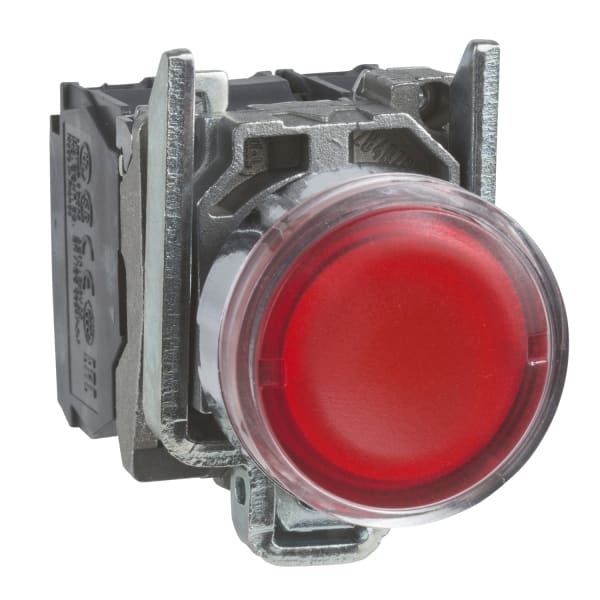SCHNEIDER ELECTRIC - Leuchtdrucktaster, Harmony XB4, Metall, 22mm, rot, unbeschriftet, Glülampe BA9s, glatte Kalotte, 1S+1Ö, 250V