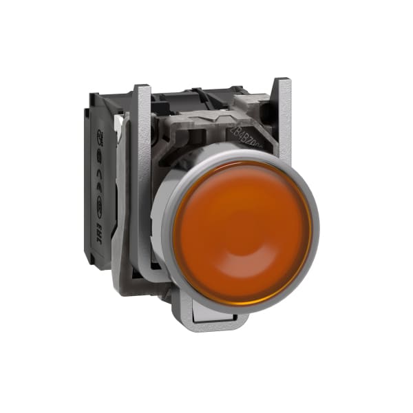 SCHNEIDER ELECTRIC - Leuchtdrucktaster, Harmony XB4, Metall, 22mm, orange, unbeschriftet, universelle LED, glatte Kalotte, 1S+1Ö, 230-240V AC