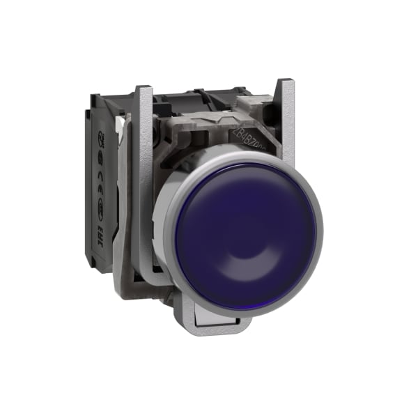 SCHNEIDER ELECTRIC - Leuchtdrucktaster, Harmony XB4, Metall, 22mm, blau, unbeschirftet, universelle LED, glatte Kalotte, 1S+1Ö, 110-120V AC