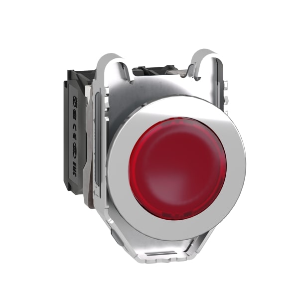 SCHNEIDER ELECTRIC - Leuchtdrucktaster, Harmony XB4F, Metall, 30mm, rot, unbeschriftet, universelle LED, glatte Kalotte, 1S+1Ö, 24V ACDC