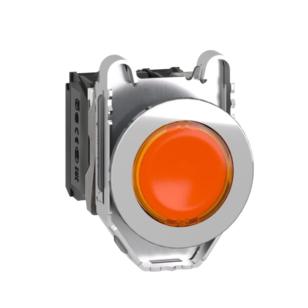 SCHNEIDER ELECTRIC - Leuchtdrucktaster, Harmony XB4F, Metall, 30mm, orange, universelle LED, glatte Kalotte, 1S+1Ö, 230-240V AC