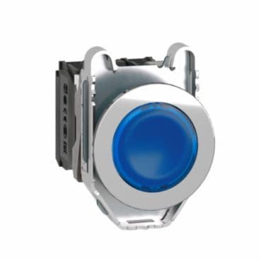 SCHNEIDER ELECTRIC - Leuchtdrucktaster, Harmony XB4F, Metall, 30mm, blau, unbeschriftet, universelle LED, glatte Kalotte, 1S+1Ö, 110-120V AC