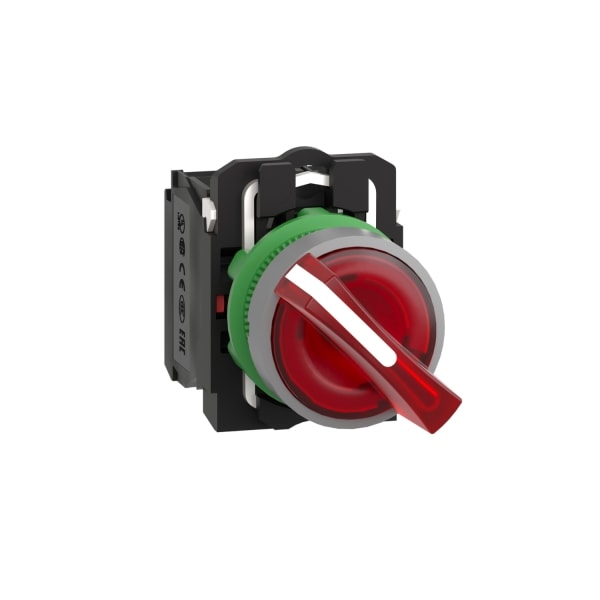 SCHNEIDER ELECTRIC - Leuchtwahlschalter, Harmony XB5, Kunststoff, hellgrau, rot, 22mm, universelle LED, 2 Stellungen, 1S + 1Ö, 110-120V AC