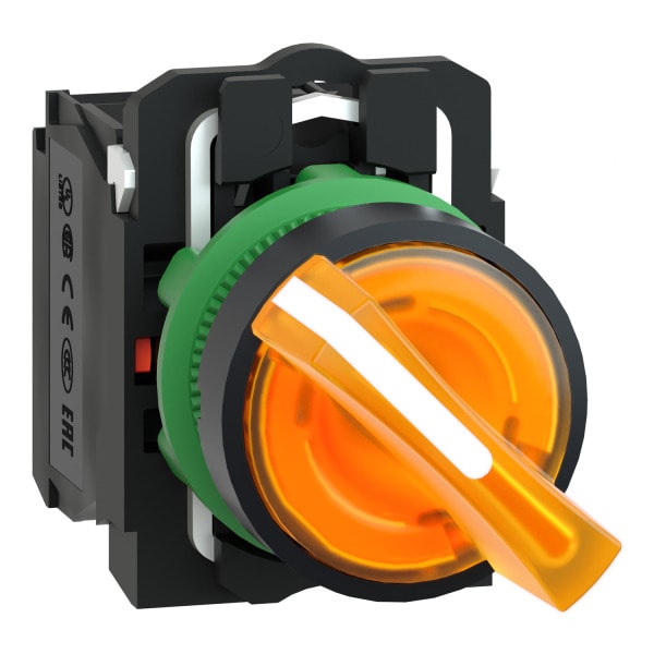SCHNEIDER ELECTRIC - Leuchtwahlschalter, Harmony XB5, Kunststoff, orange, 22mm, universelle LED, 2 Stellungen, 1S + 1Ö, 230-240V AC
