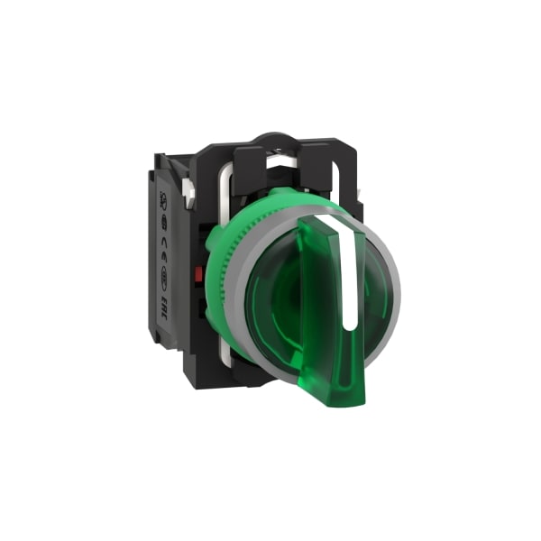 SCHNEIDER ELECTRIC - Leuchtwahlschalter, Harmony XB5, Kunststoff, hellgrau, grün, 22mm, universelle LED, 3 Stellungen, 1S + 1Ö, 24V ACDC