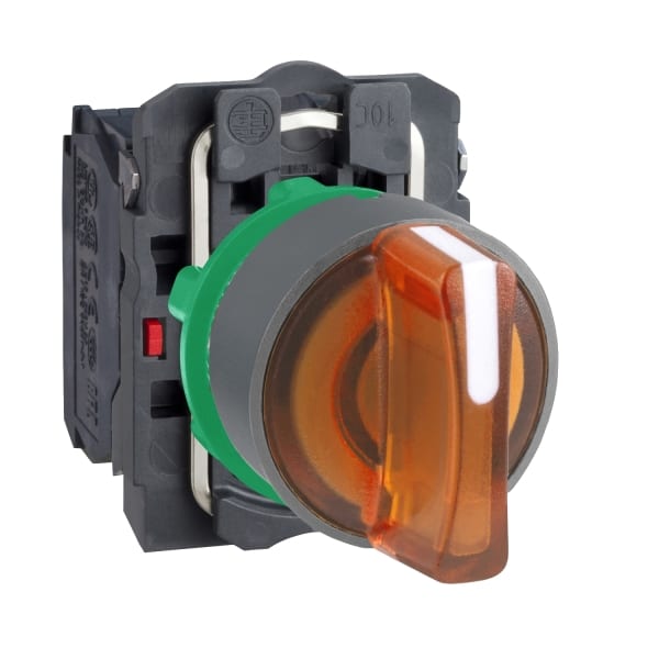 SCHNEIDER ELECTRIC - Leuchtwahlschalter, Harmony XB5, Kunststoff, hellgrau, orange, 22mm, universelle LED, 3 Stellungen, 1S + 1Ö, 110-120V AC