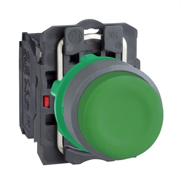 SCHNEIDER ELECTRIC - Drucktaster, Harmony XB5, Kunststoff, vorstehend, hellgau, grün, unbeschriftet, mit Schutzkappe, 22mm, tastend, 1S