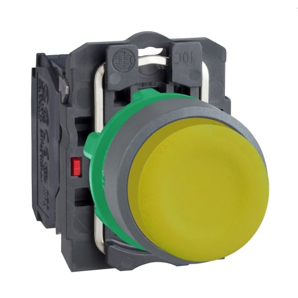 SCHNEIDER ELECTRIC - Drucktaster, Harmony XB5, Kunststoff, vorstehend, hellgau, gelb, unbeschriftet, mit Schutzkappe, 22mm, tastend, 1S