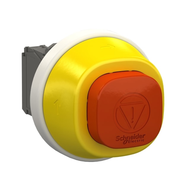 SCHNEIDER ELECTRIC - Beleuchteter Not-Aus/Not-Halt-Schalter, Harmony XB5, Kunststoff, antimikrobiell, LEDs weiß/rot, 22mm, 1S + 2Ö, 24V ACDC
