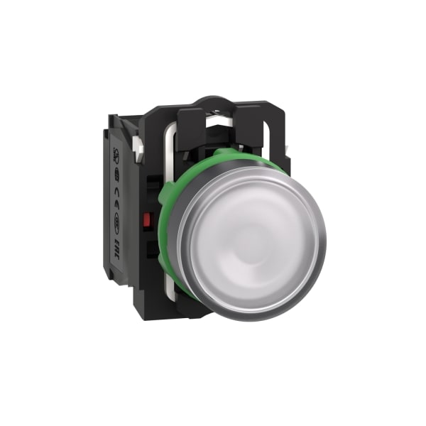 SCHNEIDER ELECTRIC - Leuchtdrucktaster, Harmony XB5, Kunststoff, weiß, 22mm, universelle LED, glatte Kalotte, 1S + 1Ö, 110-120V AC