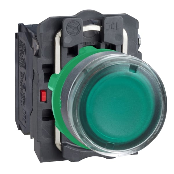 SCHNEIDER ELECTRIC - Leuchtdrucktaster, grün, flach, Komplettgerät Ø22 ohne Rastung 1S+1Ö 220-240V