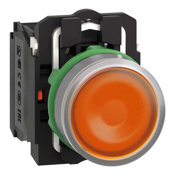 SCHNEIDER ELECTRIC - Leuchtdrucktaster, Harmony XB5, Kunststoff, hellgrau, orange, 22mm, universelle LED, glatte Kalotte, 1S + 1Ö, 24V ACDC
