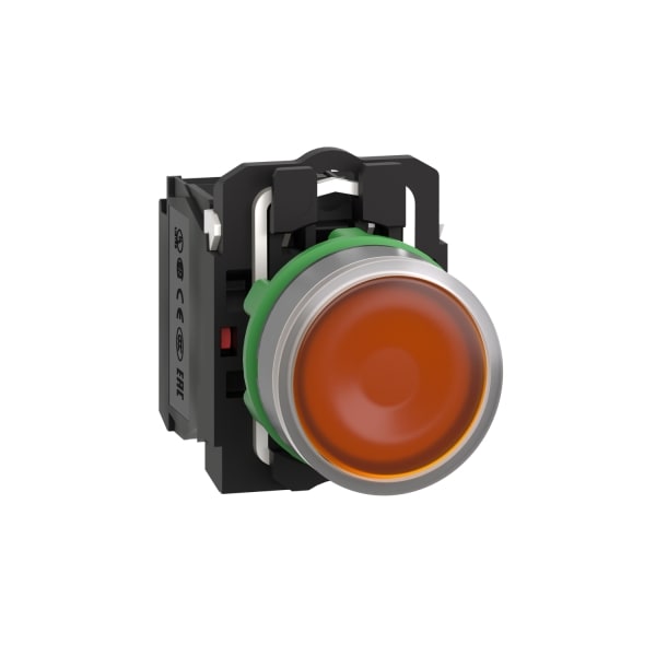 SCHNEIDER ELECTRIC - Leuchtdrucktaster, Harmony XB5, Kunststoff, hellgrau, orange, 22mm, universelle LED, glatte Kalotte, 1S + 1Ö, 230-240V AC