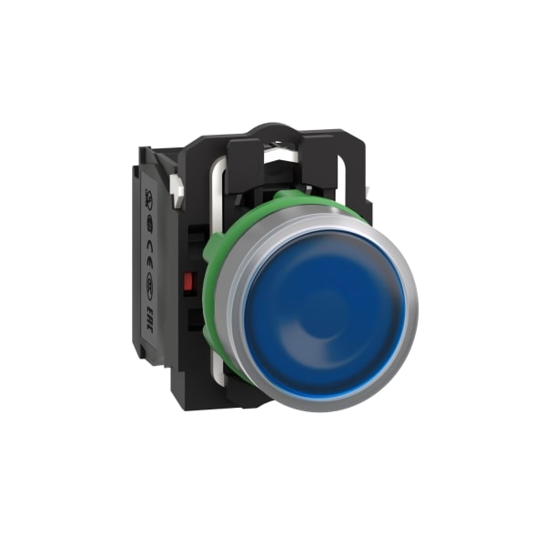 SCHNEIDER ELECTRIC - Leuchtdrucktaster, Harmony XB5, Kunststoff, hellgrau, blau, 22mm, universelle LED, glatte Kalotte, 1S + 1Ö, 110-120V AC