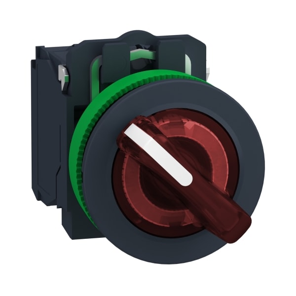 SCHNEIDER ELECTRIC - Leuchtwahlschalter, Harmony XB5F, Kunststoff, rot, 30mm, universelle LED, 2 Stellungen, 1S + 1Ö, 110-120V AC
