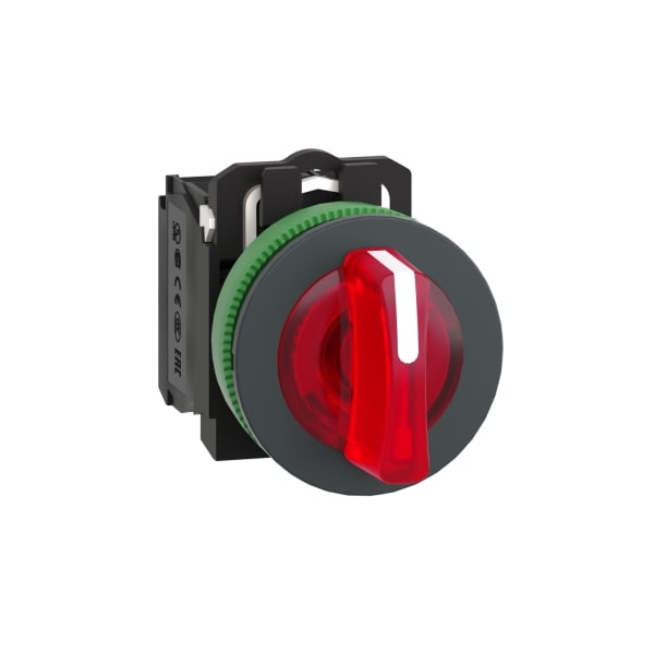 SCHNEIDER ELECTRIC - Leuchtwahlschalter, Harmony XB5F, Kunststoff, rot, 30mm, universelle LED, 3 Stellungen, 1S + 1Ö, 24V ACDC