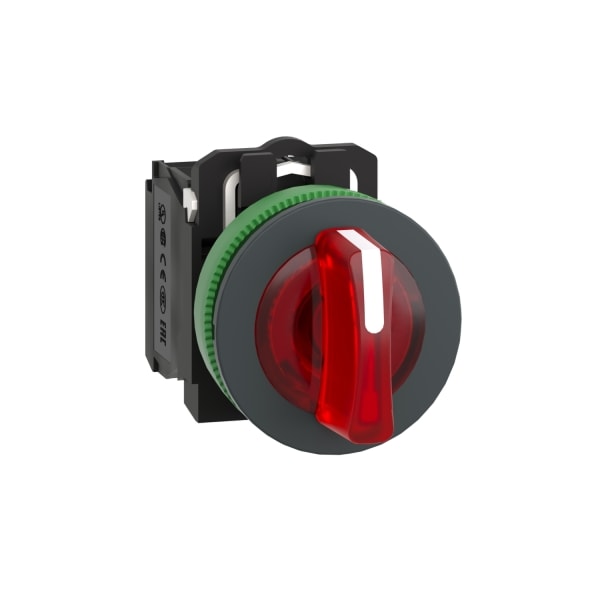 SCHNEIDER ELECTRIC - Leuchtwahlschalter, Harmony XB5F, Kunststoff, rot, 30mm, universelle LED, 3 Stellungen, 1S + 1Ö, 110-120V AC