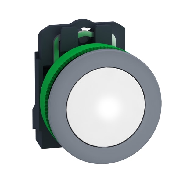 SCHNEIDER ELECTRIC - Leuchtmelder, Harmony XB5F, Kunststoff, antimikrobiell, hellgrau, weiß, 30mm, universelle LED, glatte Kalotte, 24V ACDC