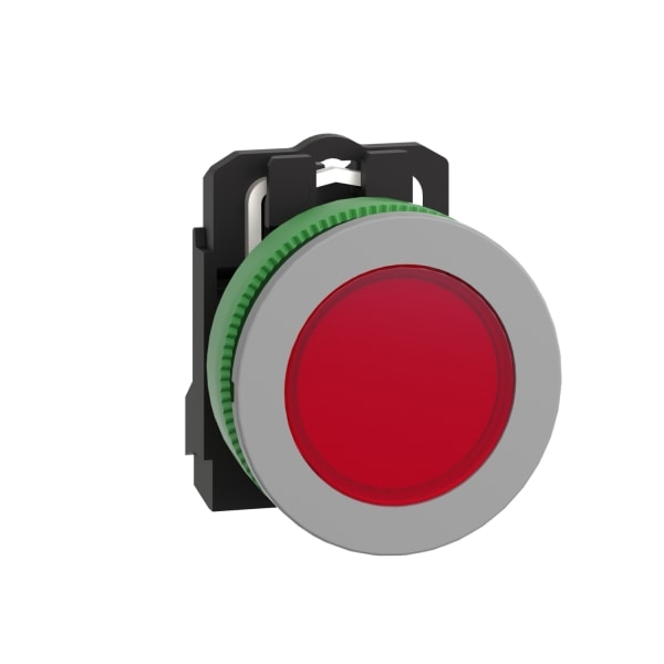 SCHNEIDER ELECTRIC - Leuchtmelder, Harmony XB5F, Kunststoff, antimikrobiell, hellgrau, rot, 30mm, universelle LED, glatte Kalotte, 24V ACDC