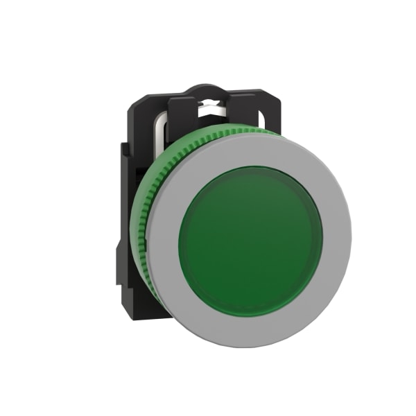 SCHNEIDER ELECTRIC - Leuchtmelder, Harmony XB5F, Kunststoff, antimikrobiell, grün, 30mm, universelle LED, glatte Kalotte, 110-120V AC