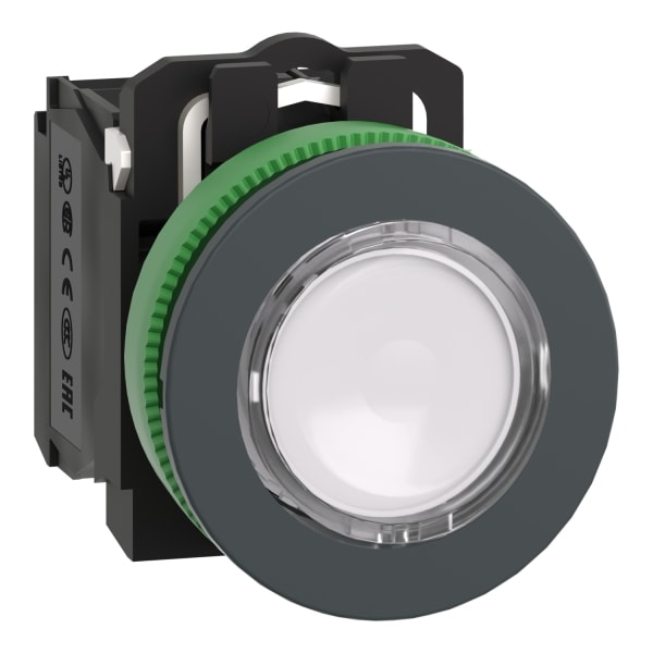 SCHNEIDER ELECTRIC - Leuchtdrucktaster, Harmony XB5F, Kunststoff, antimikrobiell, weiß, 30mm, universelle LED, 1S + 1Ö, 110-120V AC
