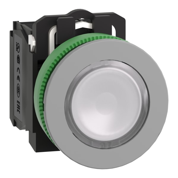 SCHNEIDER ELECTRIC - Leuchtdrucktaster, Harmony XB5F, Kunststoff, antimikrobiell, hellgrau, weiß, 30mm, universelle LED, 1S + 1Ö, 230-240V AC