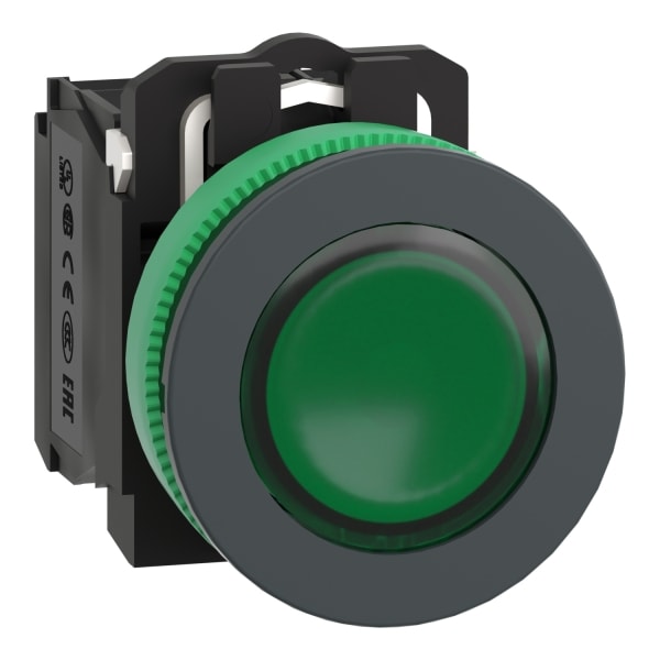SCHNEIDER ELECTRIC - Leuchtdrucktaster, Harmony XB5F, Kunststoff, antimikrobiell, grün, 30mm, universelle LED, 1S + 1Ö, 110-120V AC