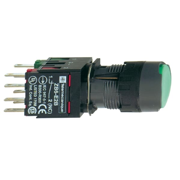 SCHNEIDER ELECTRIC - Leuchtdrucktaster, grün Ø 16, flach, m. Rastung, 24 V, 1S+1Ö