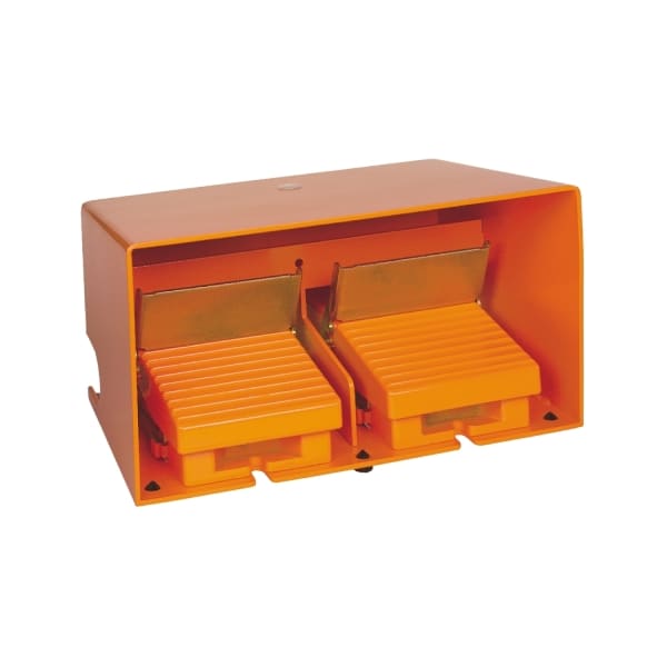 SCHNEIDER ELECTRIC - Fußschalter, Harmony XPE, doppelt, Metall, orange, 1-stufig, 4Ö+4S, IP66, mit Schutzhaube, mit Verriegelung