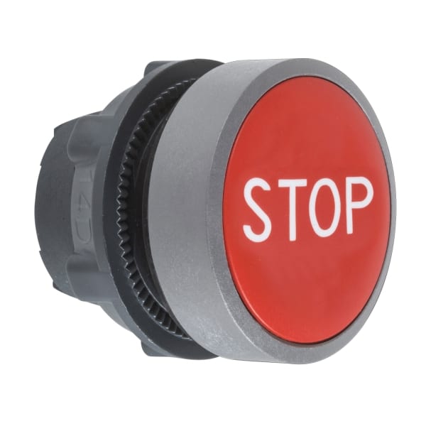 SCHNEIDER ELECTRIC - Drucktaster, Frontelement, Harmony XB5, Kunststoff, 22mm, hellgrau, rot, beschriftet STOP, tastend