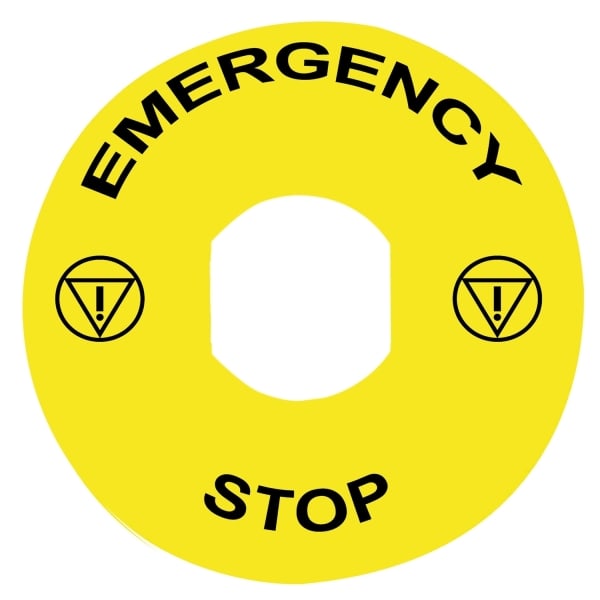 SCHNEIDER ELECTRIC - Schild, rund, gelb, Ø 90mm -Beschriftung EMERGENCY STOP