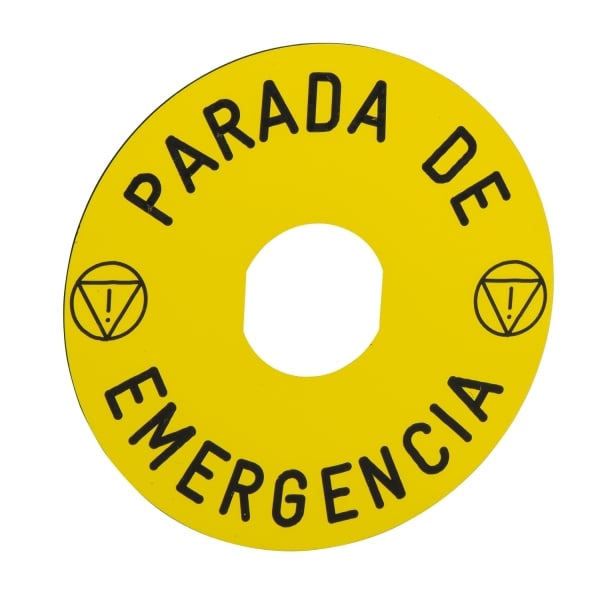 SCHNEIDER ELECTRIC - Schild, rund Ø90, f. Not-Halt/Not-Aus-Drucktaster, gelb, PARADA DE EMERGENCIA