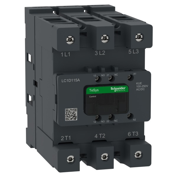SCHNEIDER ELECTRIC - Leistungsschütz TeSys Deca LC1D 3p, +1S+1Ö, 55 kW, 115 A, 400 V AC3, Spule 100-250V AC/DC, mit EverLink Klemmen