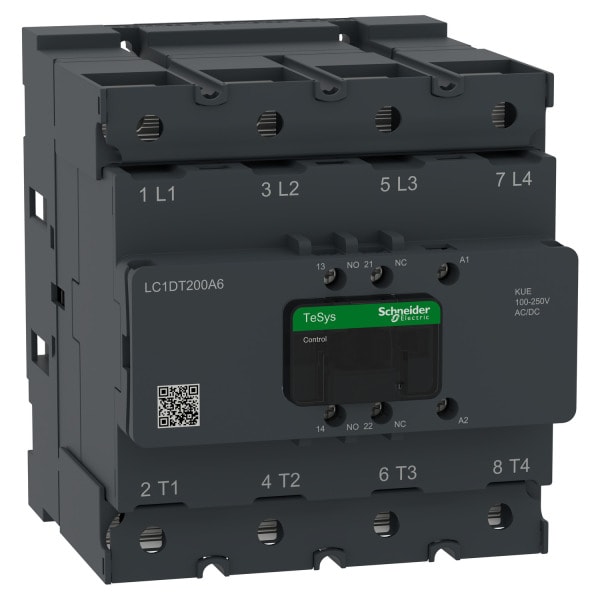 SCHNEIDER ELECTRIC - Leistungsschütz TeSys Deca LC1D 4p, +1S+1Ö, 200 A, 400 V AC1, Spule 100-250V AC/DC, mit Bolzenanschluss