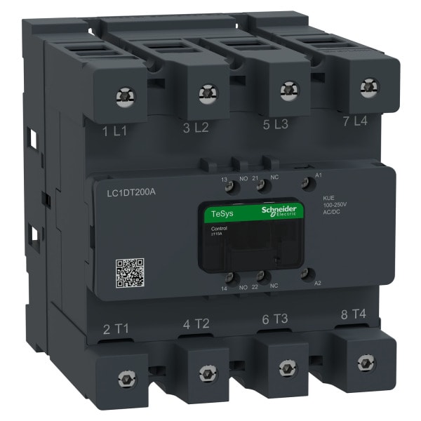 SCHNEIDER ELECTRIC - Leistungsschütz TeSys Deca LC1D 4p, +1S+1Ö, 200 A, 400 V AC1, Spule 100-250V AC/DC, mit EverLink Klemmen