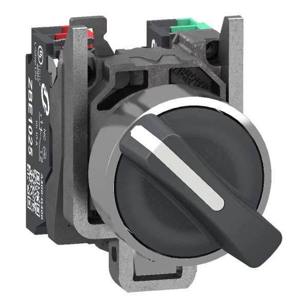 SCHNEIDER ELECTRIC - Wahlschalter, Knebelschalter, Harmony XB4, Metall, 22mm, schwarz, 2 Stellungen, rastend, 1S+1Ö, Push-In