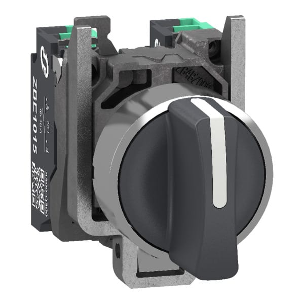 SCHNEIDER ELECTRIC - Wahlschalter, Knebelschalter, Harmony XB4, Metall, 22mm, schwarz, 3 Stellungen, rastend, 2S, Push-In